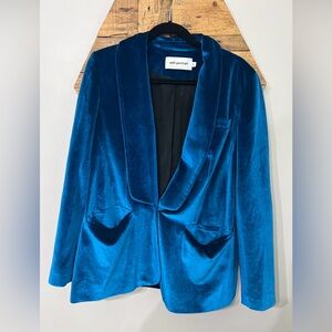 Self-Portrait Peacock Blue Velvet Jacket Blazer Size L